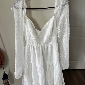 Lulu's White Swiss Dot Long Sleeve Mini Dress